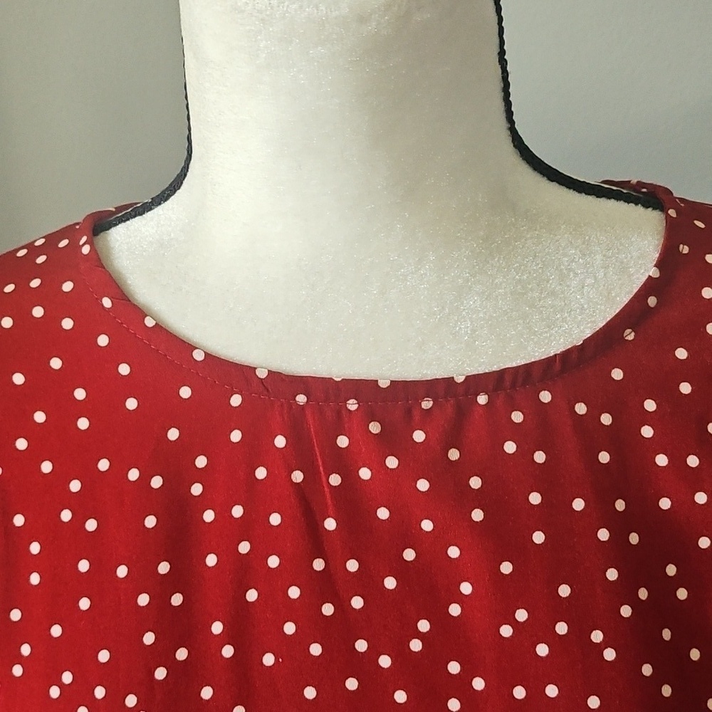 Brick Red Polka Dot Faux Wrap Skirt - Picture 5 of 14